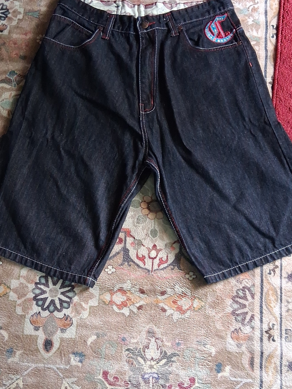 Coogi Men's Dark Denim Shorts - Black with Contrast Stitching